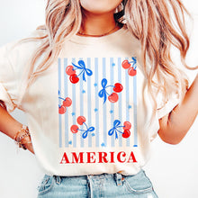 Load image into Gallery viewer, Cherry Coquette Stars and Stripes Comfort Colors Tee