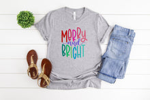 Load image into Gallery viewer, Merry And Bright, Womens Christmas Graphic Tshirt