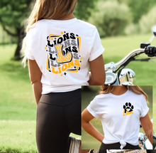 Load image into Gallery viewer, Lions Bubble Font Front and Back (Youth and Adult 2 Colors)