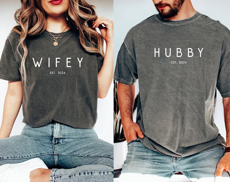 Customizable Wifey/Hubby tee - Add year in customization field at check out