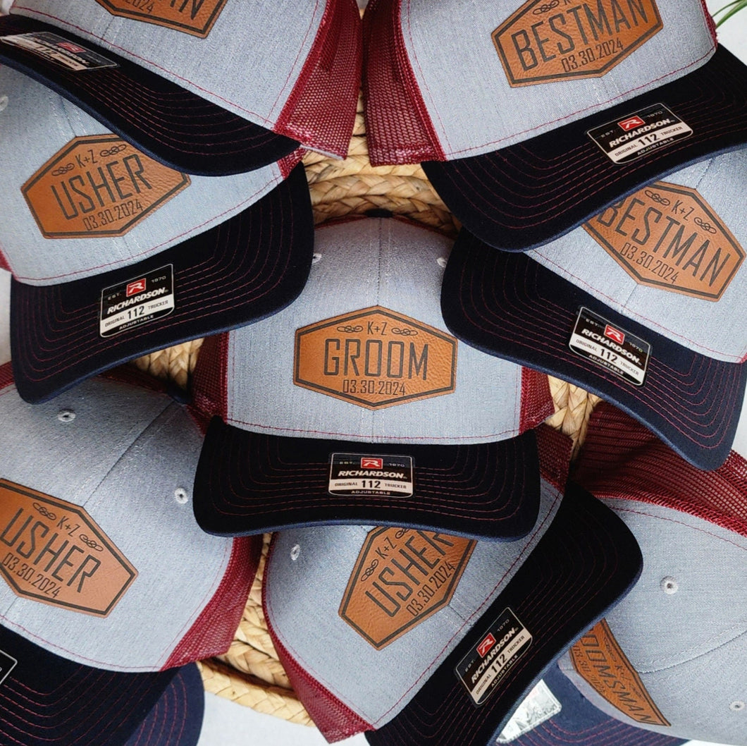 Custom Leather Patch Groomsmen/Usher/FOB Hat - Gift