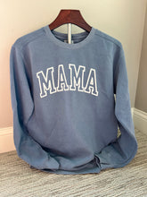 Load image into Gallery viewer, MAMA with Puff Font Sweatshirt Option to add names to sleeve  Comfort Colors
