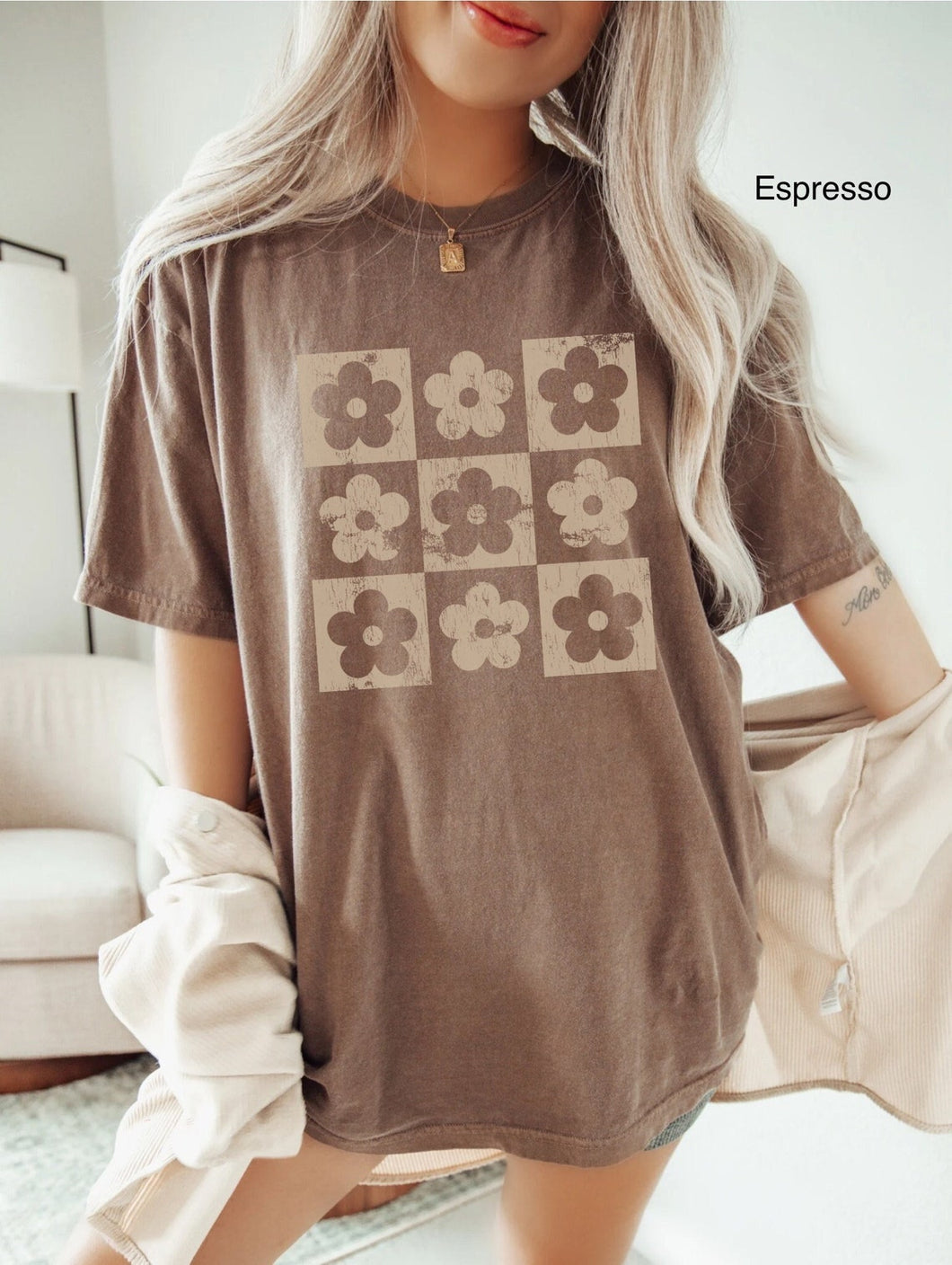 Checkered flower Tee