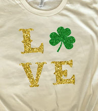 Load image into Gallery viewer, Love Glitter shamrock Shirt, Womens Graphic Tee, St Patricks Day Tshirt Women
