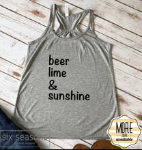 Load image into Gallery viewer, Beer Lime and Sunshine Tank Top, Bella Canvas Ladies Flowy Tank Top, Vacation Tanks
