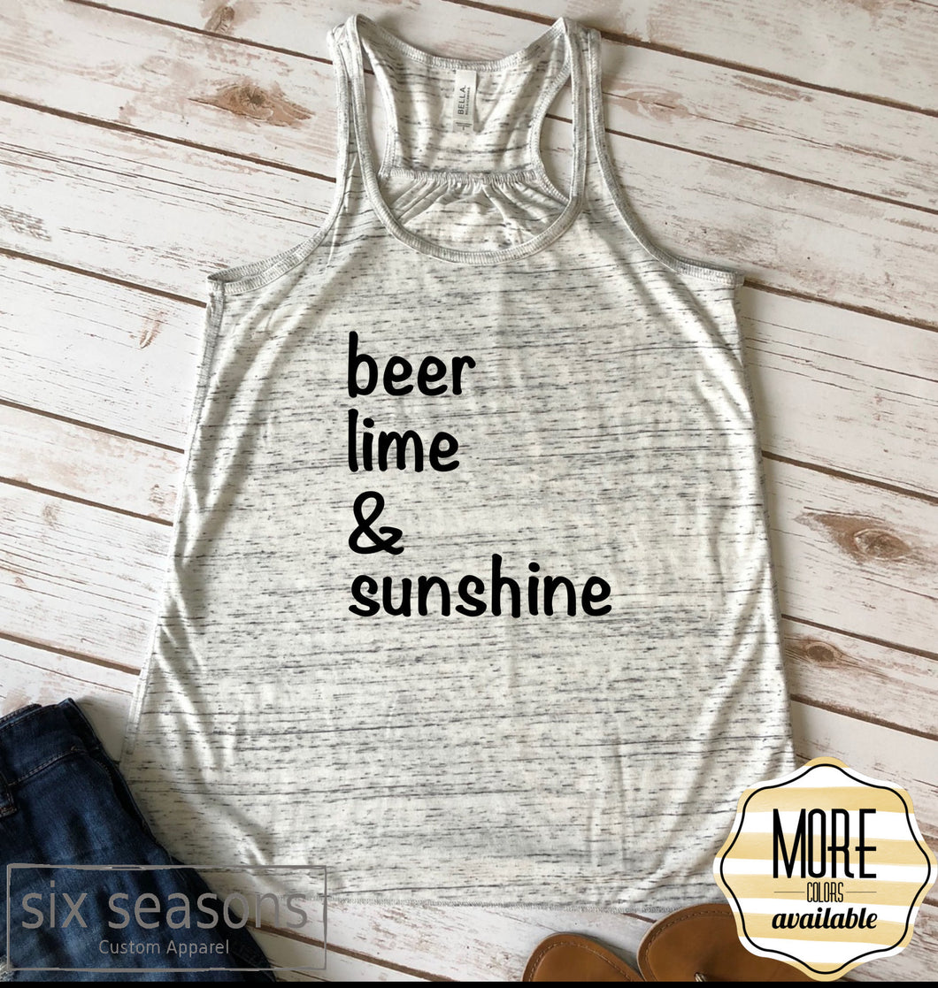 Beer Lime and Sunshine Tank Top, Bella Canvas Ladies Flowy Tank Top, Vacation Tanks