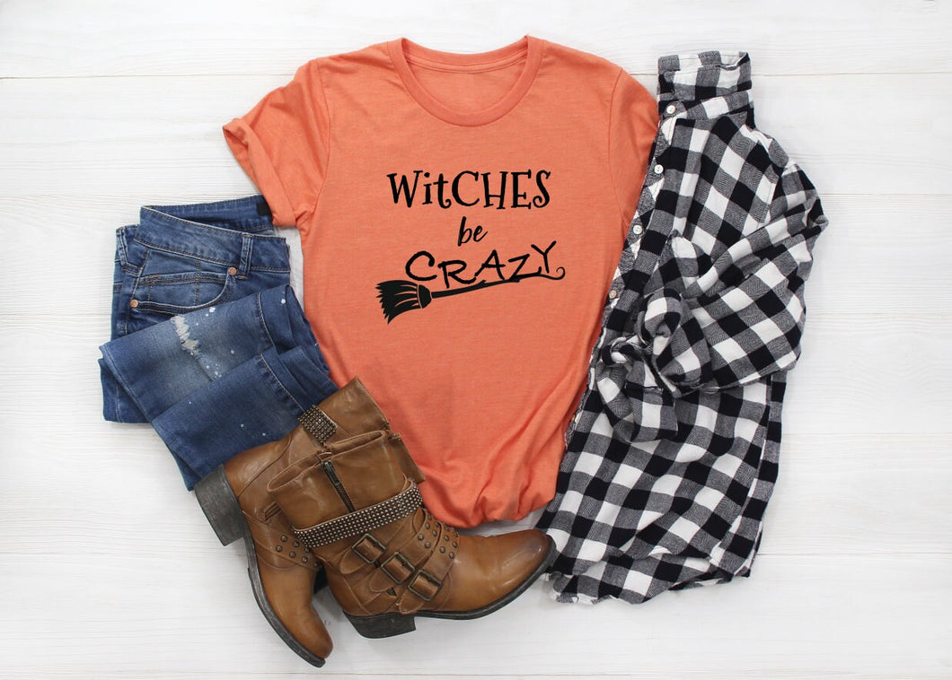 Witches Be Crazy Cute Halloween Witch Shirt for Women, Unisex Jersey Short Sleeve T-Shirt