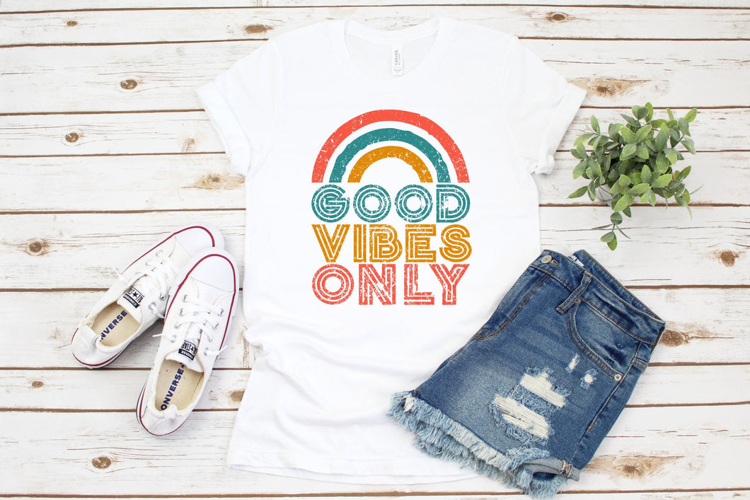 Good Vibes Only Shirt, Womens Graphic Tee, Positivity, Rainbow