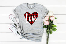 Load image into Gallery viewer, Buffalo Plaid Love Valentines t-shirt, Womens valentines shirt, Womens Graphic Tees, Valentines Day

