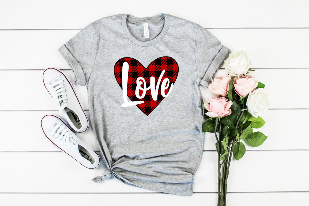 Buffalo Plaid Love Valentines t-shirt, Womens valentines shirt, Womens Graphic Tees, Valentines Day