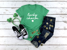Load image into Gallery viewer, Lucky Charm Shirt, St Patricks Day Shirt Women, Womens Graphic Tee, 4 Leaf Clover

