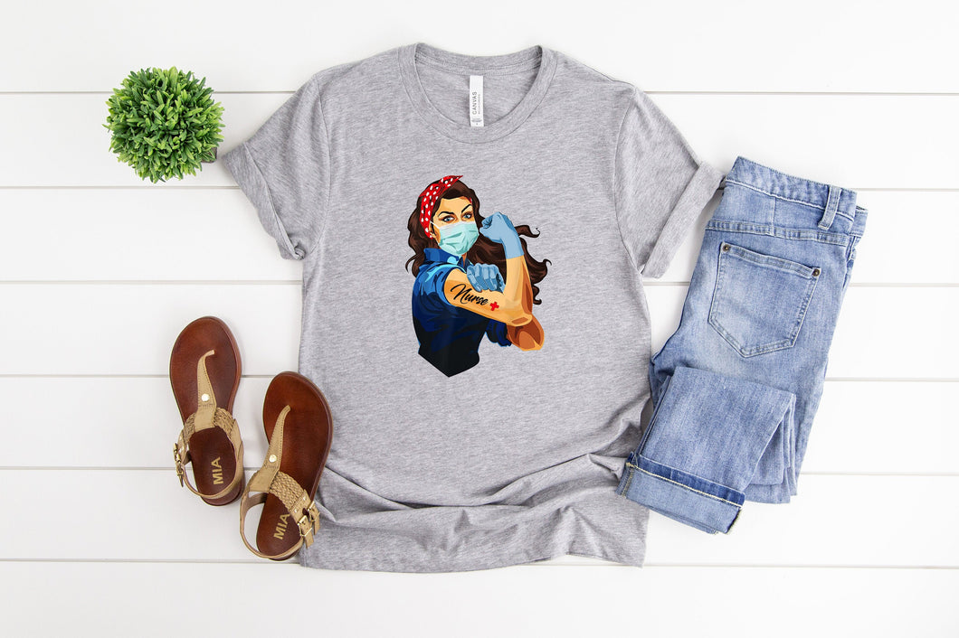 Rosie The Riveter Nurse Womens T-shirt, Womens Graphic Tee, Nurse Gift, Fearless Nurse