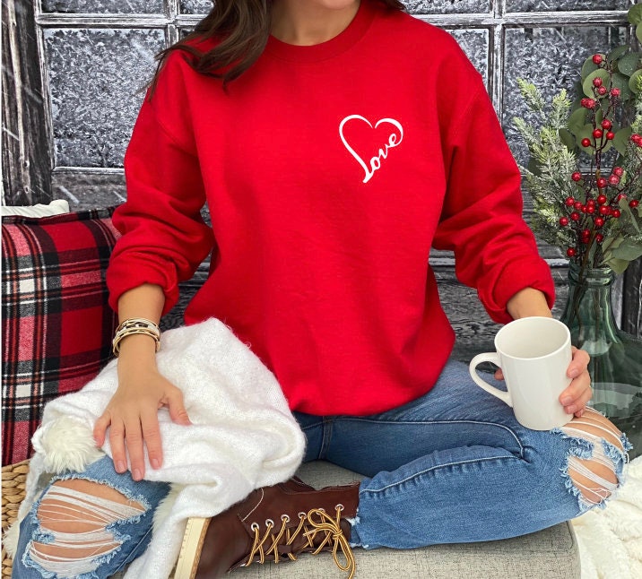 Love Heart Chest Design Sweatshirt, Valentines Day Sweatshirt for Women