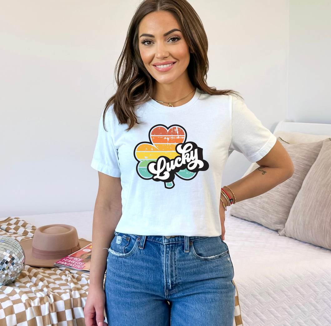 Retro Rainbow Lucky Shamrock Tee